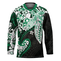 Monstera Plumeria Flowers Green Hockey Jersey Polynesian Pattern