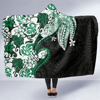 Monstera Plumeria Flowers Green Hooded Blanket Polynesian Pattern