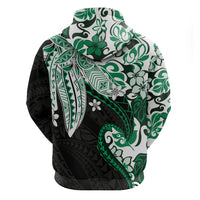 Monstera Plumeria Flowers Green Hoodie Polynesian Pattern