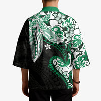 Monstera Plumeria Flowers Green Kimono Polynesian Pattern