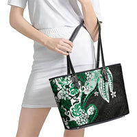 Monstera Plumeria Flowers Green Leather Tote Bag Polynesian Pattern