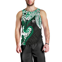 Monstera Plumeria Flowers Green Men Tank Top Polynesian Pattern