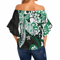 Monstera Plumeria Flowers Green Off Shoulder Wrap Waist Top Polynesian Pattern LT01 - Polynesian Pride