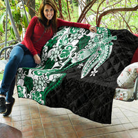 Monstera Plumeria Flowers Green Quilt Polynesian Pattern