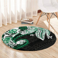 Monstera Plumeria Flowers Green Round Carpet Polynesian Pattern