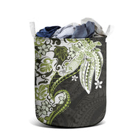 Monstera Plumeria Flowers Olive Green Laundry Basket Polynesian Pattern