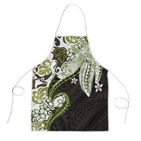 Monstera Plumeria Flowers Olive Green Apron Polynesian Pattern