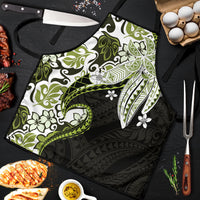 Monstera Plumeria Flowers Olive Green Apron Polynesian Pattern
