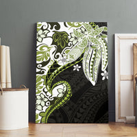 Monstera Plumeria Flowers Olive Green Canvas Wall Art Polynesian Pattern