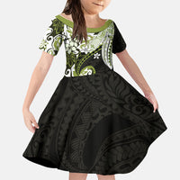 Monstera Plumeria Flowers Olive Green Family Matching Tank Maxi Dress and Hawaiian Shirt Polynesian Pattern LT01 Daughter's Dress Green - Polynesian Pride