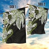 Monstera Plumeria Flowers Olive Green Garden Flag Polynesian Pattern