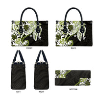 Monstera Plumeria Flowers Olive Green Leather Bag Polynesian Pattern