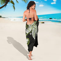 Monstera Plumeria Flowers Olive Green Sarong Polynesian Pattern