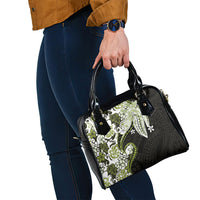 Monstera Plumeria Flowers Olive Green Shoulder Handbag Polynesian Pattern