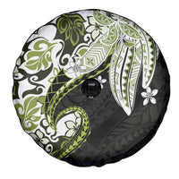 Monstera Plumeria Flowers Olive Green Spare Tire Cover Polynesian Pattern
