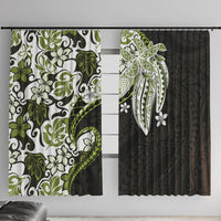 Monstera Plumeria Flowers Olive Green Window Curtain Polynesian Pattern