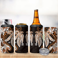 Monstera Plumeria Flowers Orange 4 in 1 Can Cooler Tumbler Polynesian Pattern