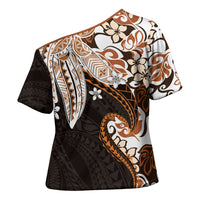 Monstera Plumeria Flowers Orange Cross Shoulder Shirt Polynesian Pattern