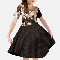 Monstera Plumeria Flowers Orange Family Matching Off The Shoulder Long Sleeve Dress and Hawaiian Shirt Polynesian Pattern LT01 Daughter's Dress Orange - Polynesian Pride