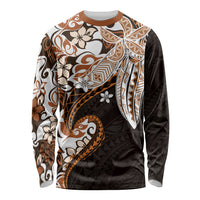 Monstera Plumeria Flowers Orange Long Sleeve Shirt Polynesian Pattern