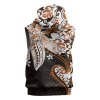 Monstera Plumeria Flowers Orange Sleeveless Hoodie Polynesian Pattern