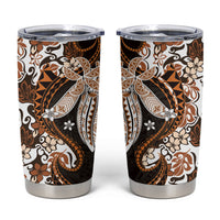 Monstera Plumeria Flowers Orange Tumbler Cup Polynesian Pattern