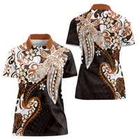 Monstera Plumeria Flowers Orange Women Polo Shirt Polynesian Pattern