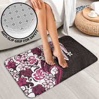 Monstera Plumeria Flowers Pink Bathroom Set Polynesian Pattern