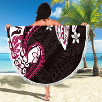 Monstera Plumeria Flowers Pink Beach Blanket Polynesian Pattern