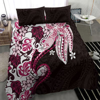 Monstera Plumeria Flowers Pink Bedding Set Polynesian Pattern