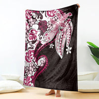 Monstera Plumeria Flowers Pink Blanket Polynesian Pattern