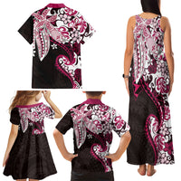 Monstera Plumeria Flowers Pink Family Matching Tank Maxi Dress and Hawaiian Shirt Polynesian Pattern
