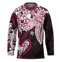 Monstera Plumeria Flowers Pink Hockey Jersey Polynesian Pattern