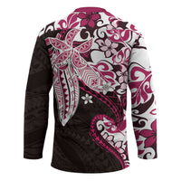 Monstera Plumeria Flowers Pink Hockey Jersey Polynesian Pattern