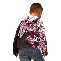Monstera Plumeria Flowers Pink Kid Hoodie Polynesian Pattern