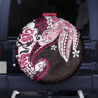 Monstera Plumeria Flowers Pink Spare Tire Cover Polynesian Pattern