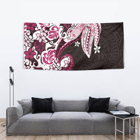 Monstera Plumeria Flowers Pink Tapestry Polynesian Pattern