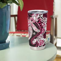Monstera Plumeria Flowers Pink Tumbler Cup Polynesian Pattern