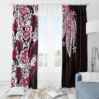Monstera Plumeria Flowers Pink Window Curtain Polynesian Pattern