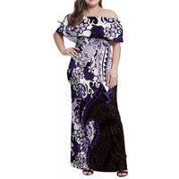 Monstera Plumeria Flowers Purple Family Matching Off Shoulder Maxi Dress and Hawaiian Shirt Polynesian Pattern LT01 Mom's Dress Purple - Polynesian Pride