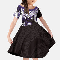 Monstera Plumeria Flowers Purple Family Matching Off Shoulder Short Dress and Hawaiian Shirt Polynesian Pattern LT01 Daughter's Dress Purple - Polynesian Pride