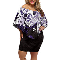 Monstera Plumeria Flowers Purple Family Matching Off Shoulder Short Dress and Hawaiian Shirt Polynesian Pattern LT01 Mom's Dress Purple - Polynesian Pride