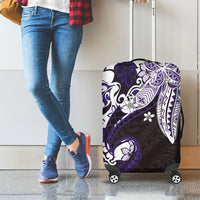 Monstera Plumeria Flowers Purple Luggage Cover Polynesian Pattern