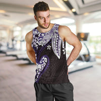 Monstera Plumeria Flowers Purple Men Tank Top Polynesian Pattern
