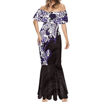 Monstera Plumeria Flowers Purple Mermaid Dress Polynesian Pattern
