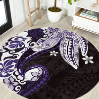 Monstera Plumeria Flowers Purple Round Carpet Polynesian Pattern