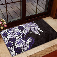 Monstera Plumeria Flowers Purple Rubber Doormat Polynesian Pattern