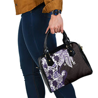 Monstera Plumeria Flowers Purple Shoulder Handbag Polynesian Pattern