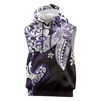 Monstera Plumeria Flowers Purple Sleeveless Hoodie Polynesian Pattern