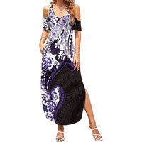 Monstera Plumeria Flowers Purple Summer Maxi Dress Polynesian Pattern